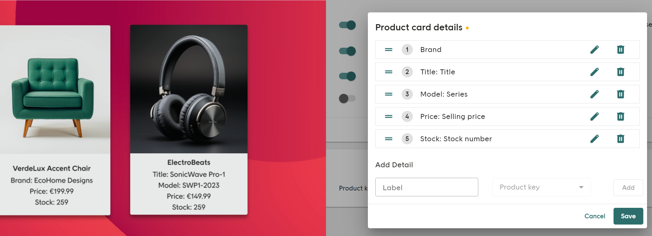 Screenshot of Product Card Settings