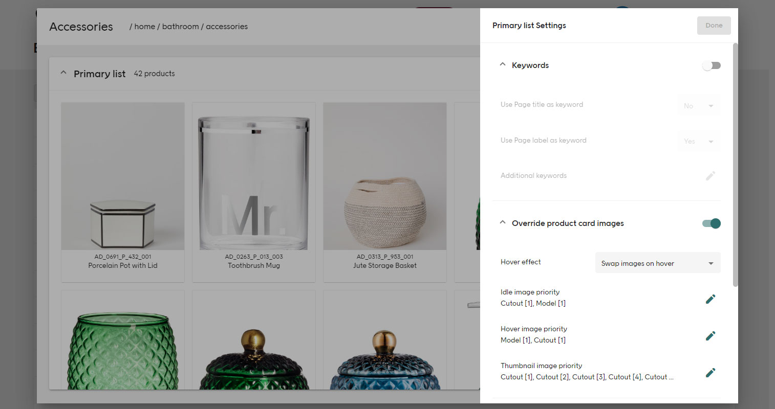 Screenshot of Category and Landing Page - Product list settings