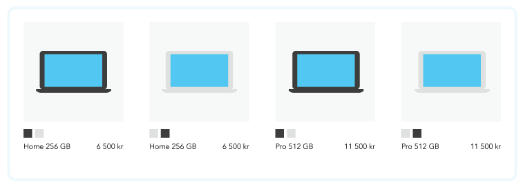 Two product groups with two variants each