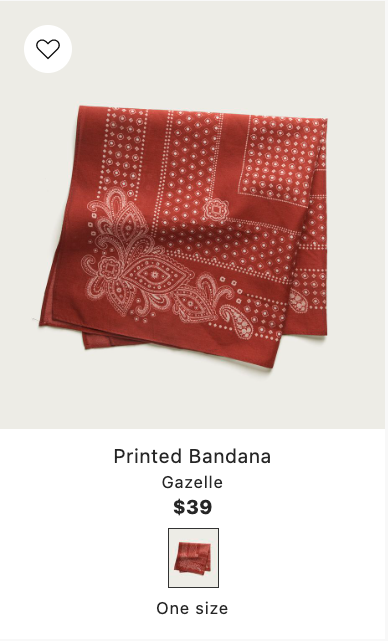 Red bandana expanded on hover showing both products in the group